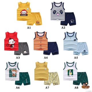 ruiaike Summer Toddler Baby Boys Girls Sleeveless Cartoon Vest Tops + Shorts Outfits Clothes fits for 0-4 year old