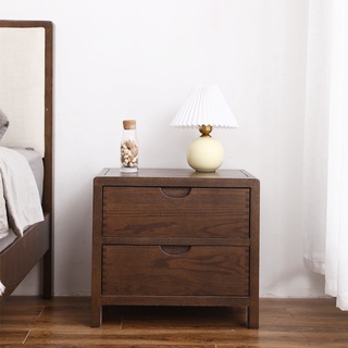 White Oak Bedside Table Nordic Solid Wood Bedside Table Two-Drawer Bedroom Furniture Bedside Cabinet