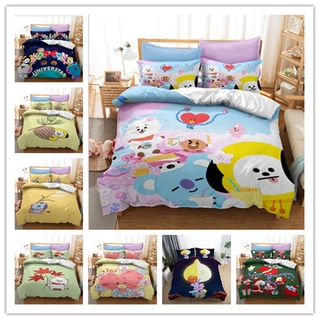 BTS Cartoon Bedding Set for Kids Boys Girls 3D Printed Cute Duvet Cover Sets Include Duvet Cover and Pillowcases