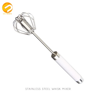 Stainless Steel Whisk Stirrer Mixer Egg Beater Foamer Rotate Hand Push Tool for Home Kitchen