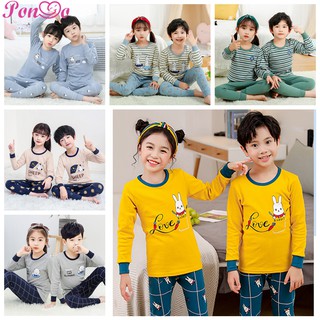 Kids Cartoon Pajamas Set Cute Cat Dog Tshirt+Pants Baby Long Sleeve Sleepsuit Girls Boy Soft Cotton Nightwear