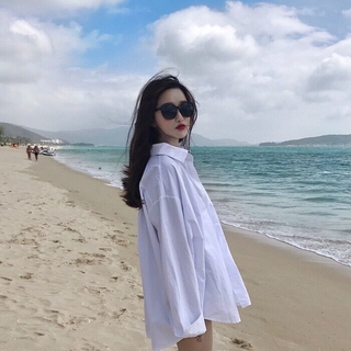 Korean Oversize Plain Color Shirt Women's Casual Loose Long Sleeve Sun Proof Top (6)