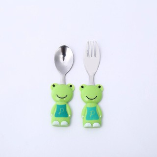 Baby cartoon bear shape fork spoon Stainless steel spoon and fork set for children eating utensils
