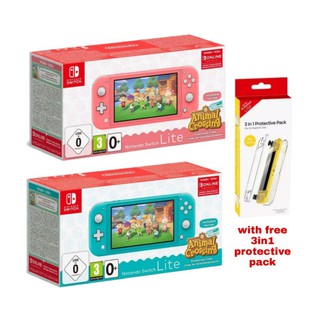 Nintendo Switch Lite w/ Animal Crossing New Horizon Download Code (EU) Bundle + 3in1 Protective Pack
