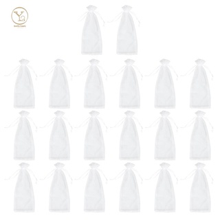 20Pcs Sheer Organza Wine Bags 14X37cm Reusable Simple Bottle Wrap Dresses Festive Packaging Baby Shower Wedding Favors Samples Display Drawstring Pouches (White)