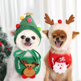 Christmas Cute Pet Dog Cat Saliva Towel Warm Puppy Santa Red Scarf Hat Head Funny Christmas Clothes
