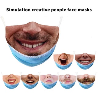 【Funny Face】3D Funny Printing Printed Funny Face Mask Washable Reusable Cotton Fabric Masks Dustproof Comfy Shield Mascarillas