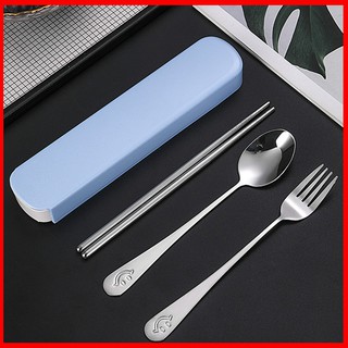 304 Stainless steel tableware Spoon fork chopsticks set Kitchen reusable metal student tableware set Portable spoon fork chopsticks three-piece set【bluesky1990】