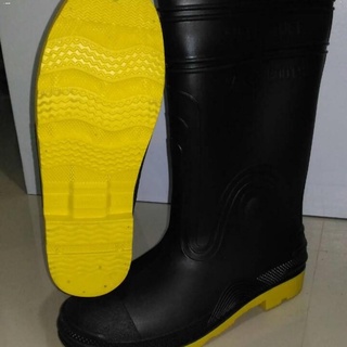 ♀Rain Shoes bota for men Water Proof Black Rain Boots with Yellow Sole