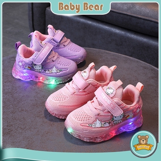 kids Princess Shoes 3 Women 2020 Spring New LED Light 4 Mesh Sports Shoes Breathable 2-7 Years Old Bao Xuebu Shoes