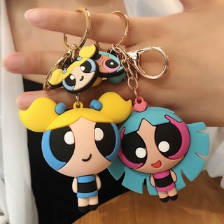 Ins Hot Cute Cartoon The Powerpuff Girls Doll Car Key Chain Bag Key Ring Silica Gel Keychain