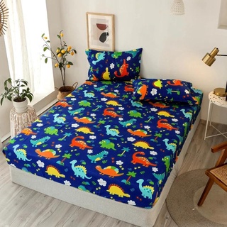 Kasa Bella – Blue Dinosaur Printed Design 3in1 Bedsheet Set (1Fitted Sheet, 2Pillowcases) PRK31