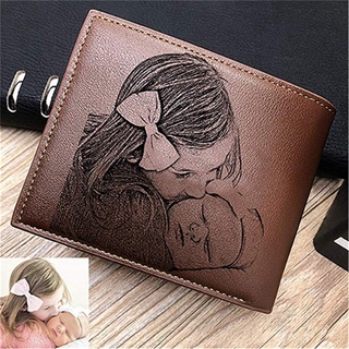 Fathers Day Gift Personalized Wallet for Men High Quality PU Leather Engraved Photo Wallet Men Short Purse Custom Photo leather Wallet For Men