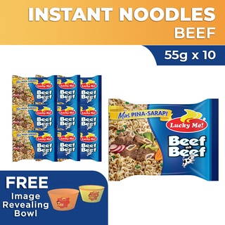 Lucky Me! Instant Noodle Soup Beef na Beef 55g x 10 with FREE Image Revealing Bowl