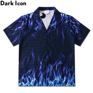 Dark Icon Blue Flame Polo Shirt Men Summer Light Weight Material Hawaiian Shirts Streetwear Men's Shirts