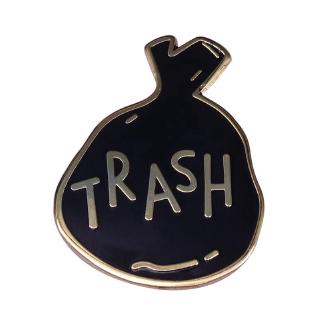Trash brooch unique hand illustrated garbage bag pin perfect collar jacket flair collection