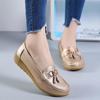 Ready Stock Women Loafers Fashion Leather Shoes Slip Casual Women's Flat Work Moccasin Shoes Women'
