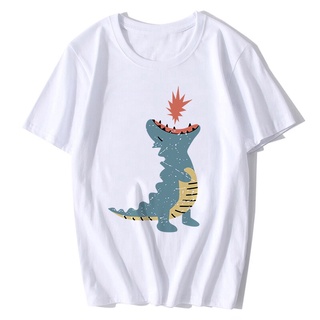 Ready Stock Mens Graphic Print T-shirt Tops Kawaii Little Dinosaur Cute Cartoon Tshirt Summer Men/women White Short Sleeves Tshirt Father's Day Gift