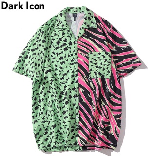 Dark Icon Color Block Patchwork Hip Hop Shirts Turn-down Collar Hawaii Beach Men's Shirts Short Sleeve