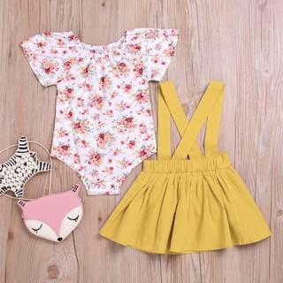 Summer Lovely Baby Girls Floral Romper+Mini Skirts (1)