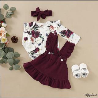 ➤♕❀❤Newborn Baby Girl Floral Romper Tops Jumpsuit Strap Skirts Headband Outfits (9)