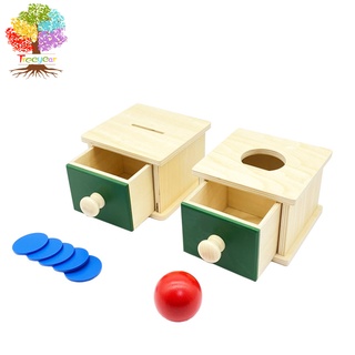 Montessori Coin Box Preschool Learning Material Montessori Object Permanence Box with Tray and Ball