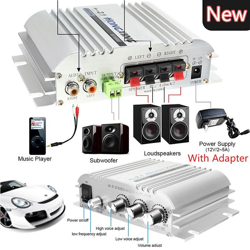 COD Ready Stock New 12V/220V Hi-Fi Car Home Mini Power Amplifier Bass 2.1 Channel Stereo Audio