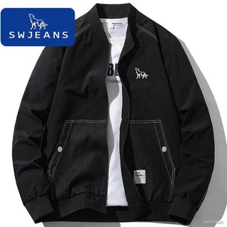 ◑┇☈SWJEANS men s baseball jacket jacket spring and autumn casual outerwear Korean version of the tre