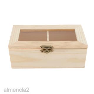 Plain Wooden Jewelry Box Tea Box Organizer Case Storage Box w/ Lock 2 Slots