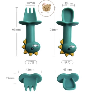 Baby Silicone Spoon Fork Dinosaur Training Spoon Complementary Food Training Tableware Baby Teether (4)