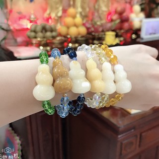 Natural jade gourd & crystal lucky bracelet