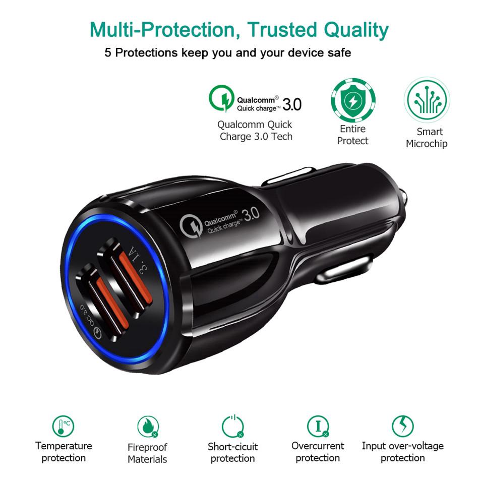 Car Charger QC 3.0 Fast Charging 2 Port USB Phone Charger (3)
