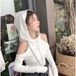 2020 Spring New Style Pullover Base Shirt Hooded Long-sleeved T-shirt off-Shoulder Women's Sexy Str