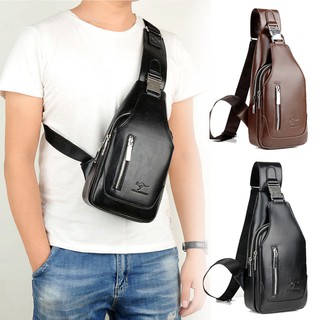 Men's USB charging chest bag casual shoulder bag messenger bag small chest backpack soft PU leather crossbody bag diagonal package 2020 belt bag for men