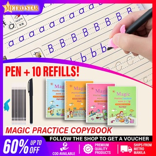 Reusable English Magic Practice Copybook Kid's Writing 4 Book/Set (with Free Pen+ 10 refills)