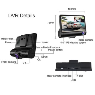 *IV*QCY 4" 1296P Three Lens Car DVR HD Dash Cam Camera Camcorder Logger Night Vision / G-sensor / Mo