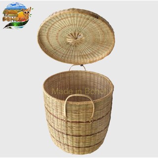 Large Laundry Hamper Rattan Bamboo Basket Native Woven Wicker Handicraft Houseware