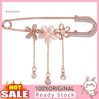 BRO_Luxury Women Flower Rhinestone Tassel Chain Brooch Pin Lapel Suit Collar Jewelry