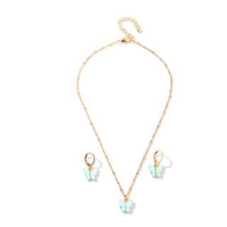 Butterflies Necklace Earrings Set Pendent Necklace Cute Earring Hoops Jewelry Gift (5)