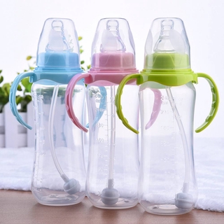 240ml Cute Baby bottle Infant Newborn Cup Learn Feeding Drinking Handle water Bottle kids Straw Juice random color