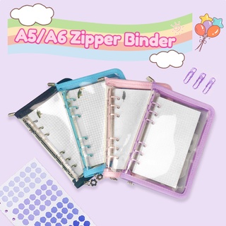 Korean A5 Transparent Binder Zipper 6-hole Loose-leaf Notebook Purple Glitter Journal Book