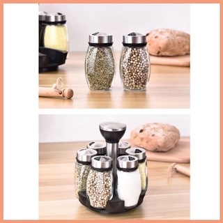 Condiments Container Set Spice Rack Rotating 7pcs Condiments Organizer Glass Spice Jar Seasonings Gl