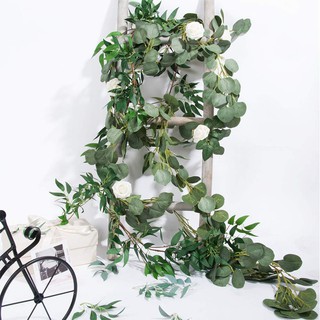 6.5-Foot Artificial Eucalyptus 6-Foot Willow Vine Branches Leaf String Door Green Garland Indoor and
