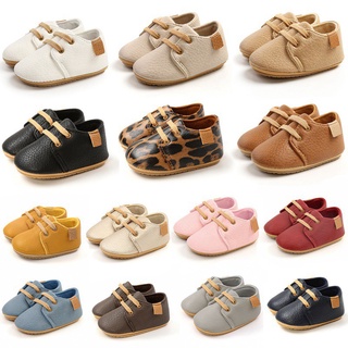 ☍♗❦Baby Shoes Kids Boys Girls Leopard PU Lace-up Non-slip Shoes Infant Soft Sole Toddler Frist Walik