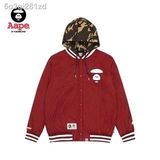 ∈✳Aape men s autumn and winter monkey face letter patch camouflage removable hood baseball jacket 73