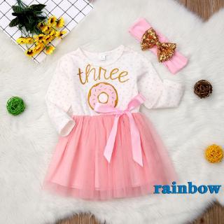 2PCS/Set Toddler Baby Girls Birthday Donut Tutu Skirt + Headband Dress Set
