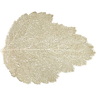 Gold Vinyl Leaf Placemat Non-Slip Durable Heat Resistant Golden Metallic Placemat