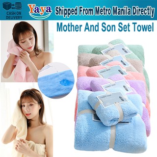 【Fast Delivery】2 in 1 Bath Towel Super Soft And Comfortable Coral Towel 1* Face Towel