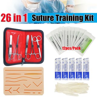 *Ready Stock* 25 In 1 Medical Skin Suture Surgical Training Kit Silicone Pad Needle Scissors Practice NEW