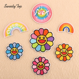 SweetyTop 【Colorful Flowers】Embroidered Chapter Aberdeen Hand Account Clothing Accessories Adhesive Patch Stickers Rainbow Sun Flower Badge Embroidery Cloth Stickers